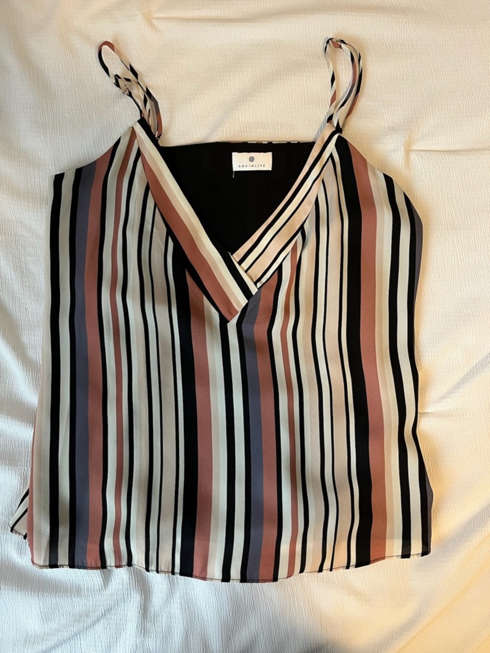 Socialite Striped V-Neck Cami in Mauve, Black, Cream